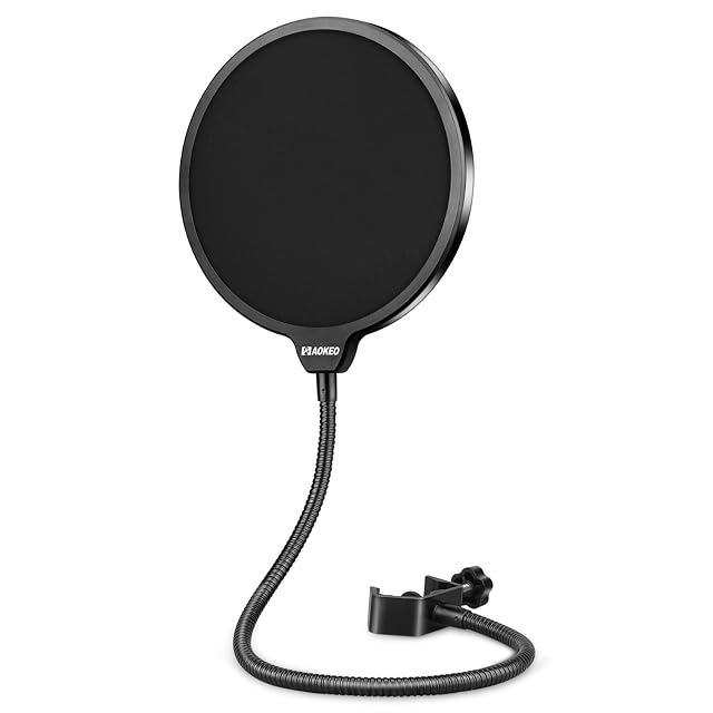 aokeo gooseneck pop filter clamped beside a studio microphone