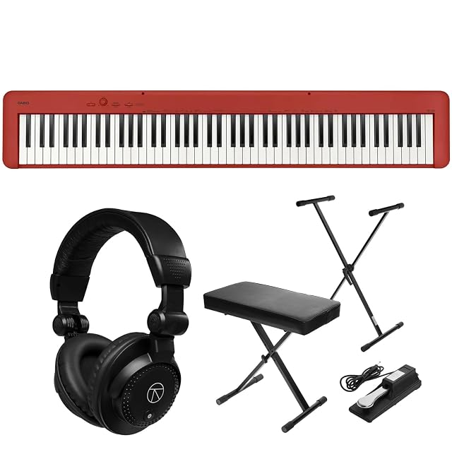 Casio CDP-S160 88-key compact digital piano in red with stand and bench
