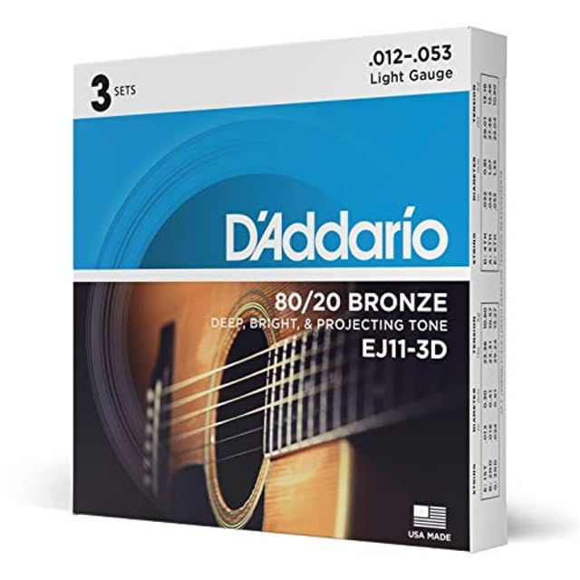 D’Addario EJ11-3D 80/20 bronze acoustic guitar strings, three sets