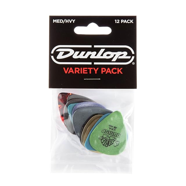 Jim Dunlop variety pack of twelve medium and heavy guitar picks