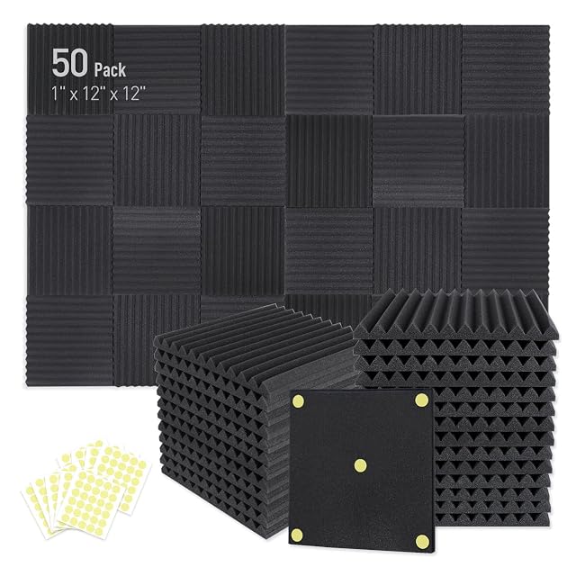 Focusound acoustic foam panels, 50-pack of 12 by 12 inch tiles