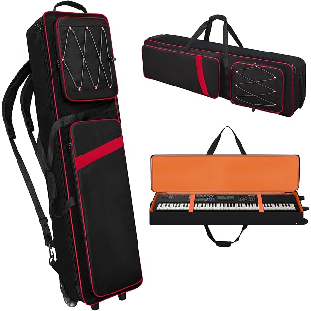 megarte 88-key rolling keyboard case with wheels and reinforced handle