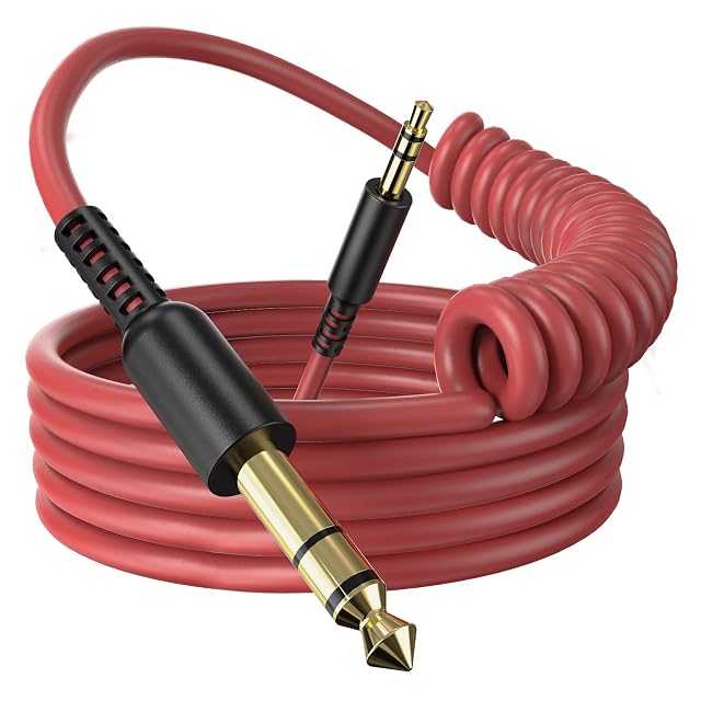 OneOdio red coiled 6.35 mm to 3.5 mm stereo cable