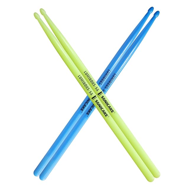 SONICAKE 5A drumsticks in blue and green, two pairs