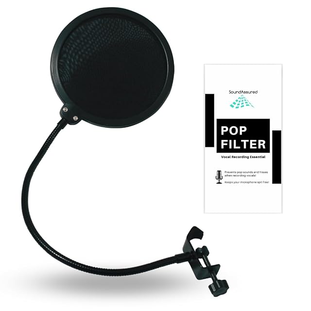 SoundAssured pop filter on its gooseneck and clamp