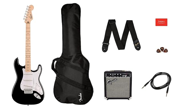 Squier Sonic Stratocaster starter pack with Frontman 10G amplifier, bag and strap