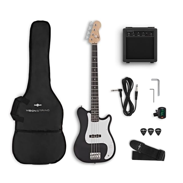 VISIONSTRING full-size bass guitar starter pack in black with amplifier